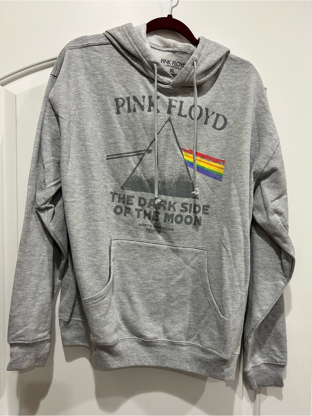 Pink Floyd Light Gray Hoodie with Prism Rainbow Graphic
